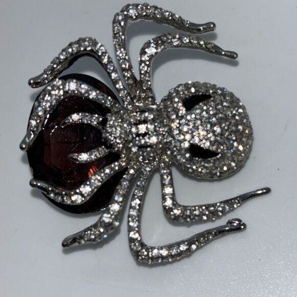 Vtg OPC CN rhinestone 3D spider/black widow/tarantula pin brooch HUGE! - Picture 3 of 9